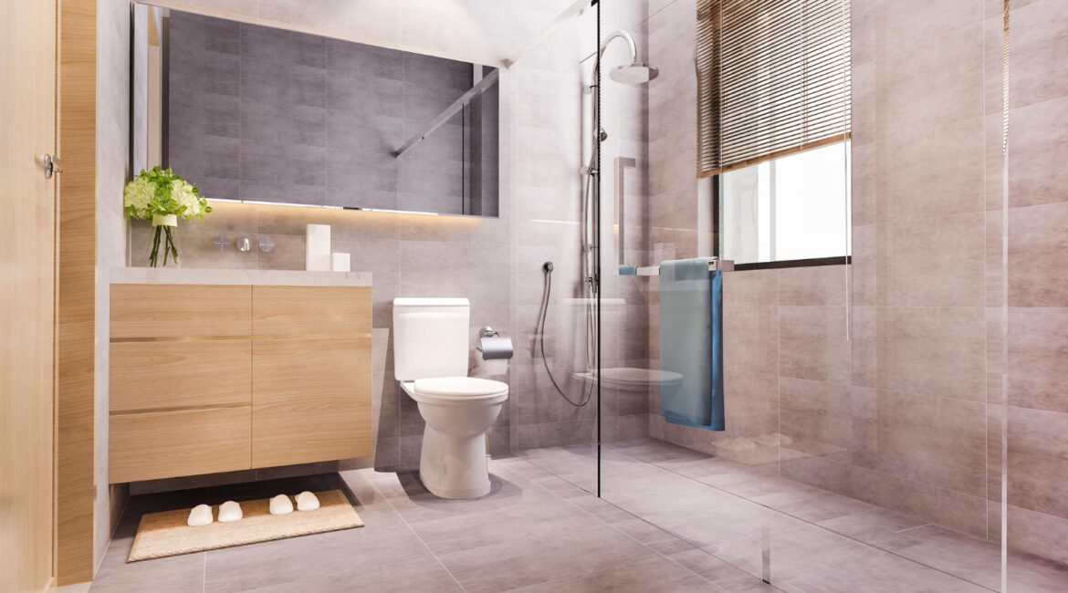 3d rendering modern design marble tile toilet bathroom